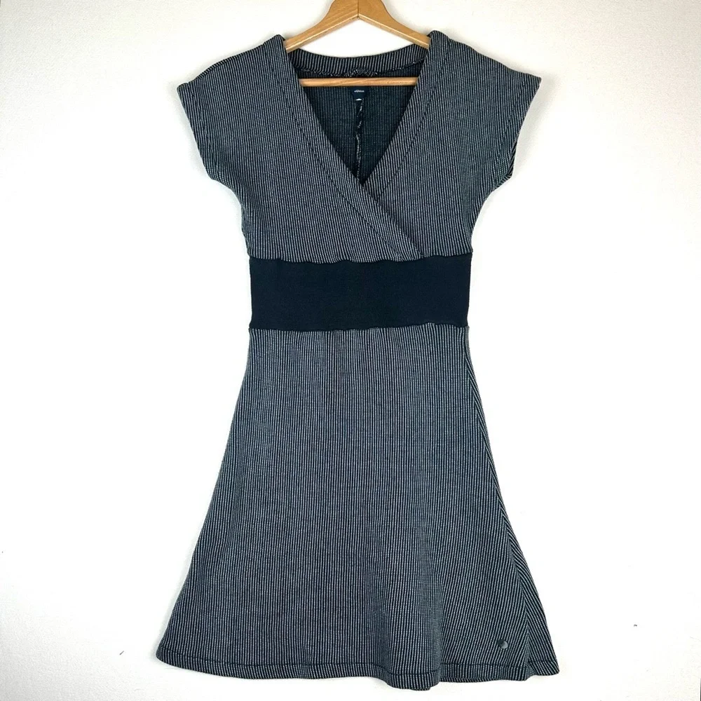 Skunkfunk Faux Wrap A-line Stripe Cap Sleeve Dress A-line - Picture 1 of 10